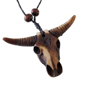 LAST ONE! Boho resin and wood longhorn bull cattle skull necklace